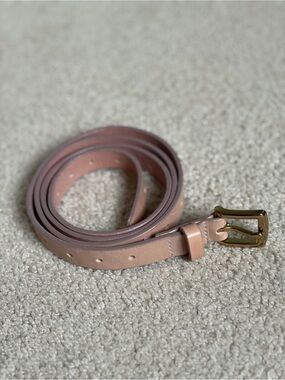J. Crew Factory Leather Skinny Belt in Blush Pink with Gold Buckle
